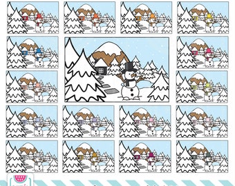 45 Doodle Snowman Flat Lay Clipart. Personal and comercial use.