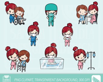 Redhead Nursing, Clipart, Nurse Chibi Girl, Personal and comercial use