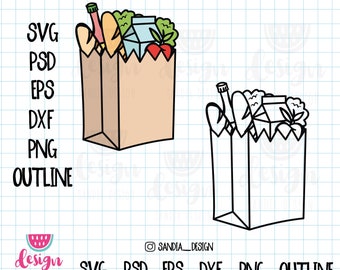 Doodle Grocery bag, SVG, PNG, PSD, outline, personal and comercial use