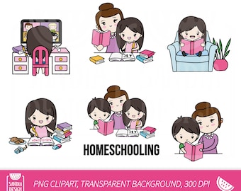 HOMESCHOOLING, Chibi girl, Dark-haired Girl, Clipart, Chibi Girl, Personal and comercial use