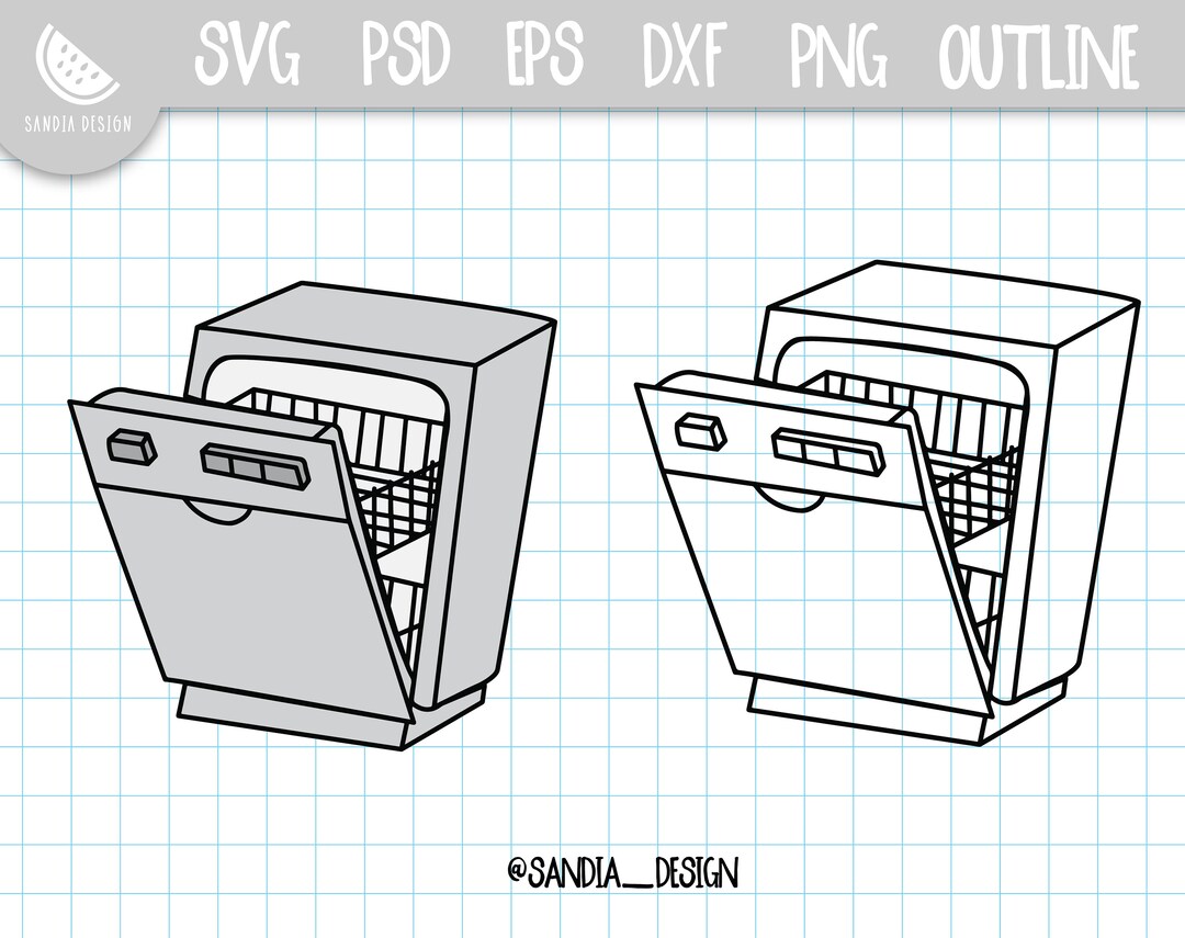 Doodle Dish Washer, SVG, PNG, Psd, Outline, Personal and Commercial Use ...