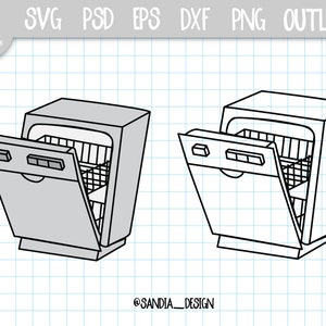Doodle Dish washer, SVG, PNG, Psd, outline, personal and commercial use