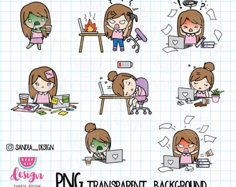 Light-haired girl Clipart, Work, Overworked, Stressed, Angry, Chibi, Chibi girls, girls clipart, Clipart, Clipart png, PNG file.