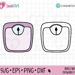 May include: Two digital scale illustrations. One scale is light purple with a black needle and dial. The other scale is a black outline. The image includes the text "SVG • EPS • PNG • DXF" and "INSTANT DOWNLOAD".