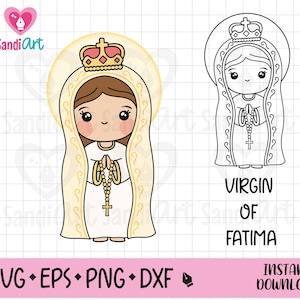 Virgem de Fátima Clipart, SVG, EPS, PNG, Dxf, para Cricut, Silhouette, Sublimação, uso pessoal e comercial