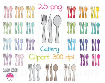 25 Cutlery Clipart, Meal plan, fork, knife and spoon clipart. Personal and comercial use.