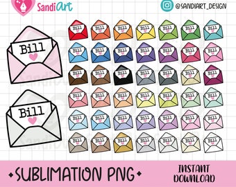 Doodle Bill Envelope Multicolor Clipart, Sublimation PNG Clipart