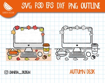 Doodle Autumn Desk, Fall Desk, SVG, PNG, PSD, outline, Work, Personal and Comercial use