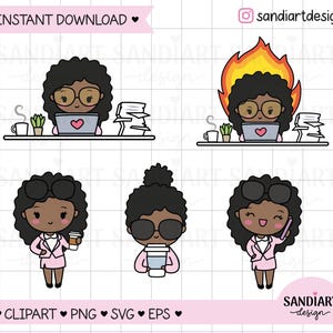 Boss Lady Chibi Afro Clipart, PNG, SVG and EPS, personal and commercial use