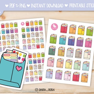 Printable Stickers Sheet, Printable Planner Stickers. Doodle happy mail envelope, envelope stickers. For personal use.