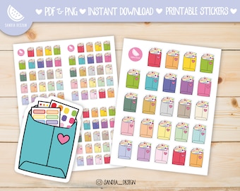 Printable Stickers Sheet, Printable Planner Stickers. Doodle happy mail envelope, envelope stickers. For personal use.
