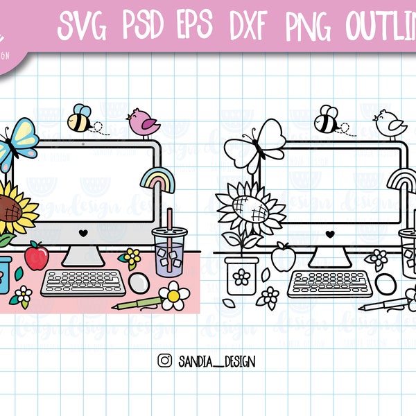 Doodle Spring Desk, SVG, PNG, PSD, outline, Work, Personal and Comercial use