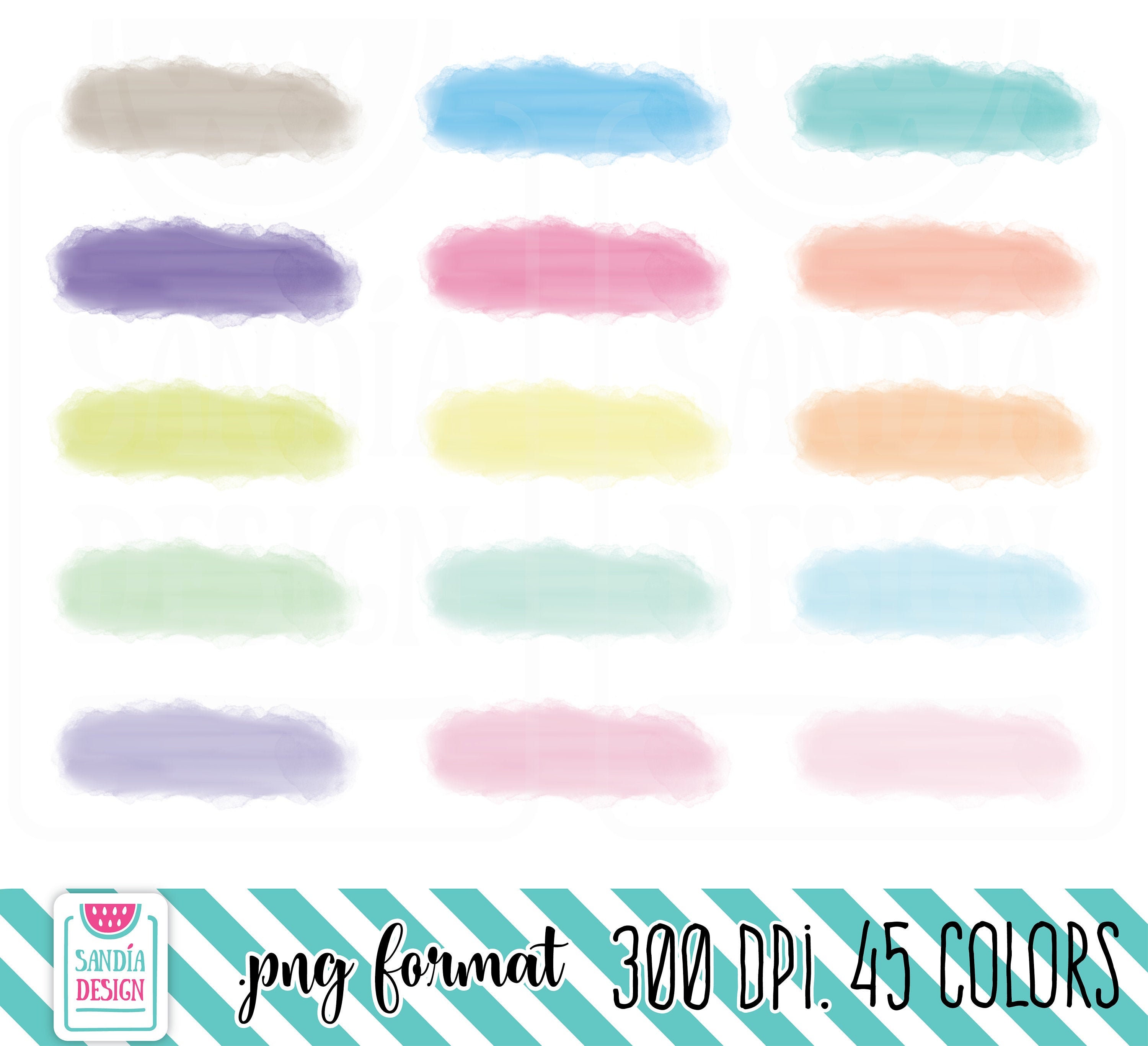 45 Watercolor Brush Strokes Watercolor PNG Clipart. | Etsy