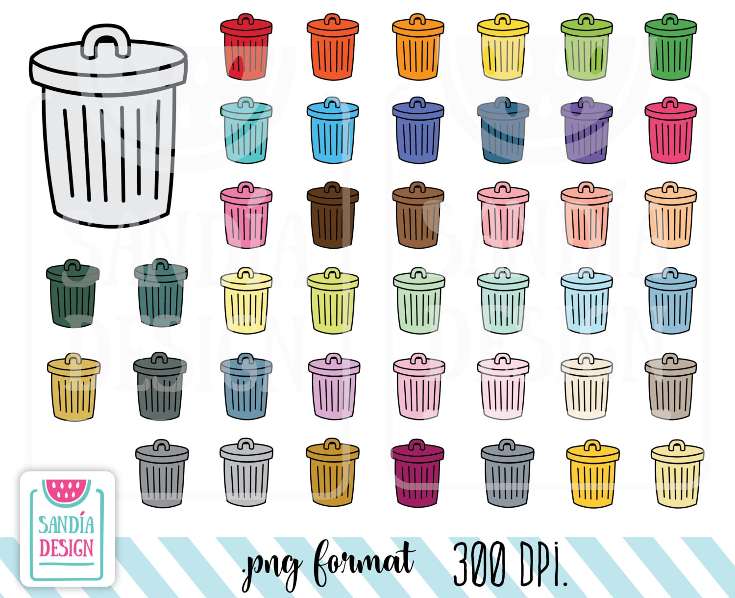 43 Doodle Trash can clipart. Personal and comercial use. Etsy