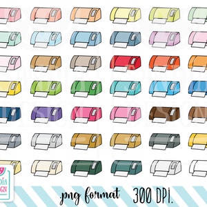 May include: A collection of colorful printer stickers in various shades, including pink, orange, green, and blue. Each sticker features a printer design with a white paper sheet. The image also includes the text "png format 300 DPI."