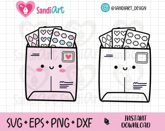 Süße Kawaii Happy Mail, Bearbeitbare Dateien, SVG, EPS, PNG, DXF, Outline, Kommerzielle Nutzung