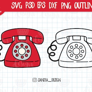 Doodle Retro Telephone, SVG, PNG, PSD, outline, Personal and Commercial use