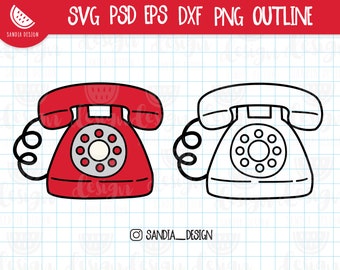 Doodle Retro Telephone, SVG, PNG, PSD, outline, Personal and Commercial use