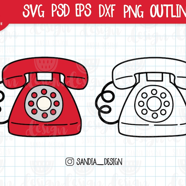 Doodle Retro Telephone, SVG, PNG, PSD, outline, Personal and Commercial use