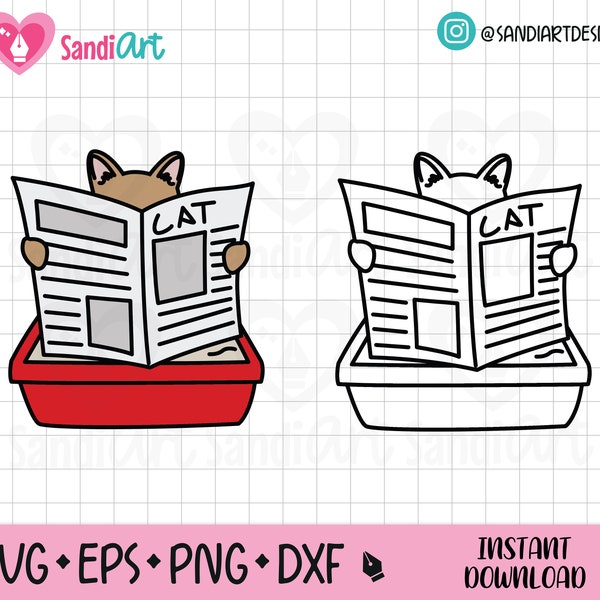 Doodle Cat Litter Box, EPS, SVG, PNG, Dxf, outline, commercial use