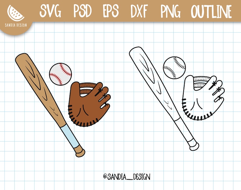 Doodle Baseball SVG PNG Psd Outline Personal and Etsy