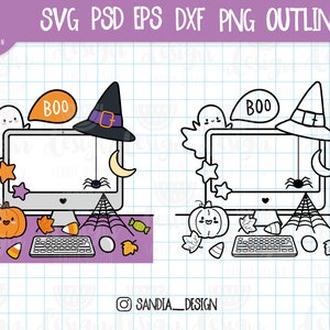 Doodle Halloween Desk, SVG, PNG, PSD, konspekt, praca, użytek osobisty i komercyjny