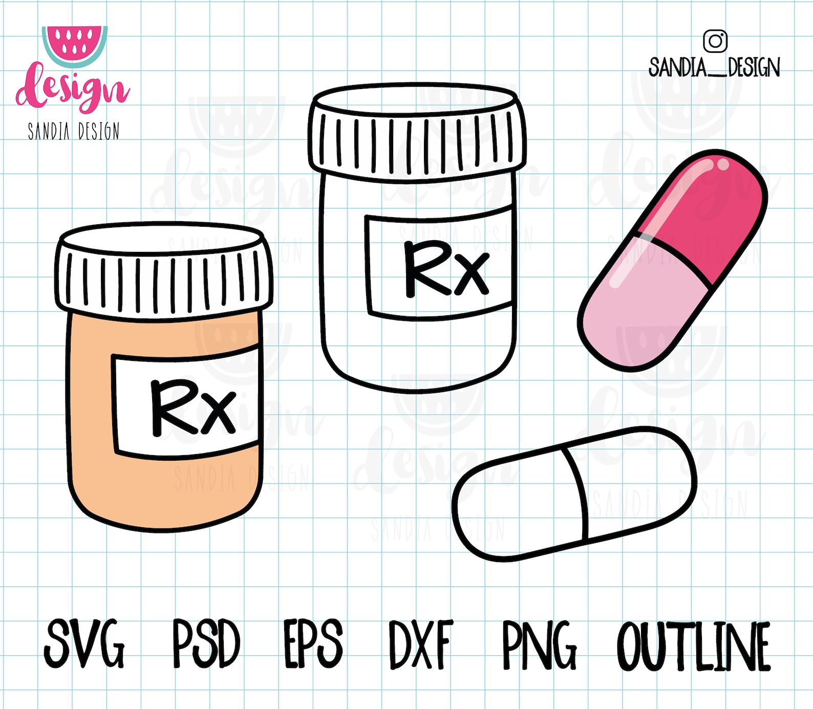 Doodle Prescription Pill SVG PNG Psd Outline Personal Etsy