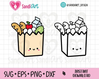Süße Kawaii Einkaufstüte, bearbeitbare Dateien, SVG, EPS, PNG, Dxf, Umriss, kommerzielle Nutzung