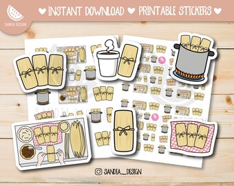 Tamales, tamales stickers, Printable Stickers Sheet, Printable Planner Stickers. Doodle grocery bag, market stickers. For personal use.