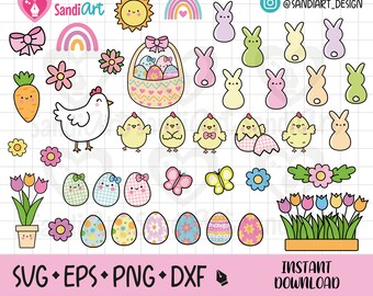 Ostern Kawaii, Bearbeitbare Dateien, SVG, EPS, PNG, Dxf, kommerzielle Nutzung