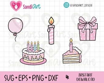 Doodle Birthday, Editable files, SVG, EPS, PNG, Dxf, Outline, Commercial use