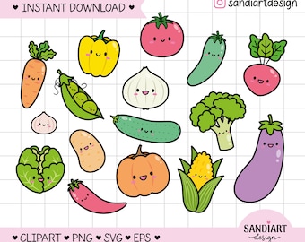 Kawaii Gemüse Clipart, PNG, SVG und EPS, persönliche und kommerzielle Nutzung