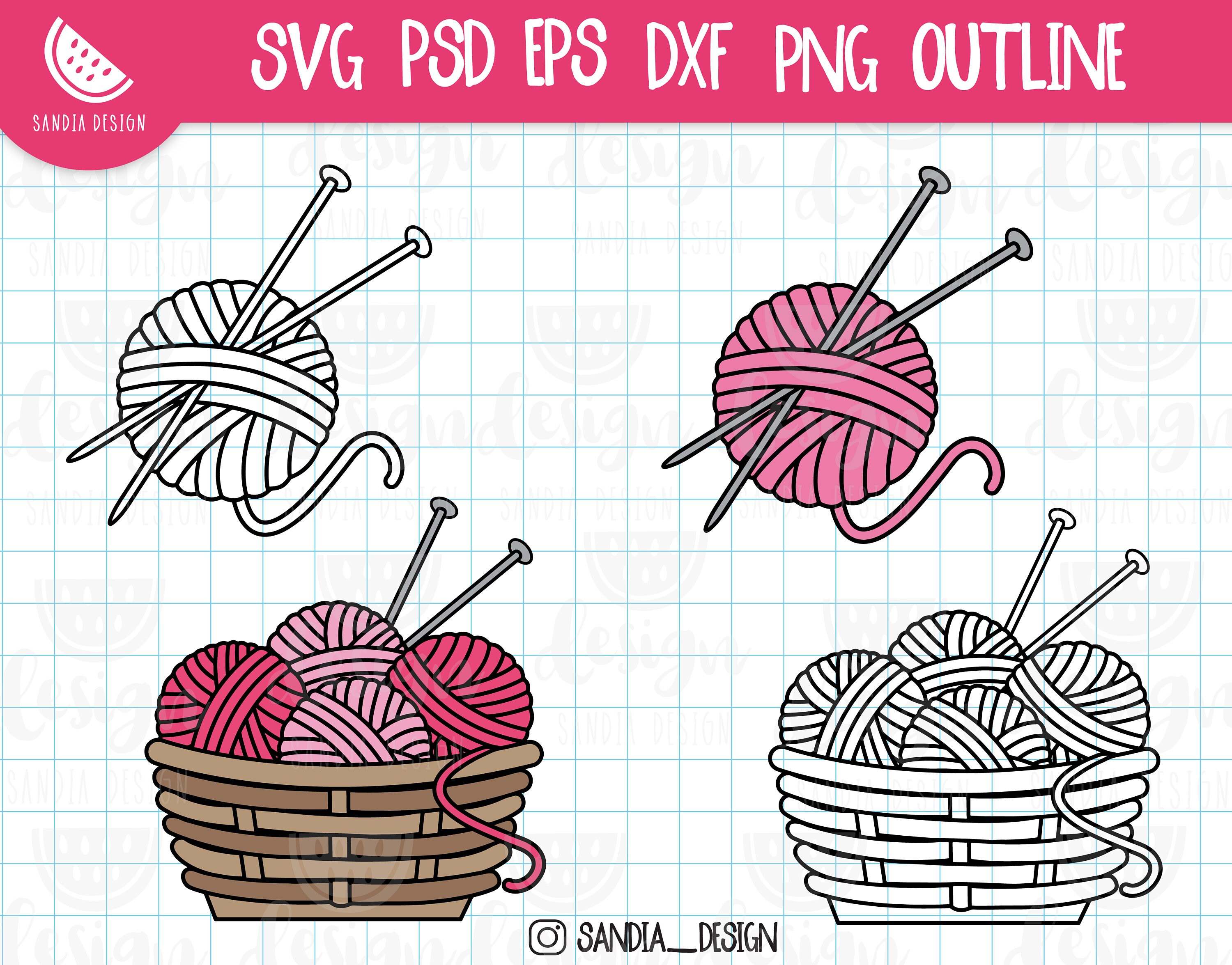 Doodle Knitting, SVG, PNG, PSD, Outline, Personal and Commercial Use ...
