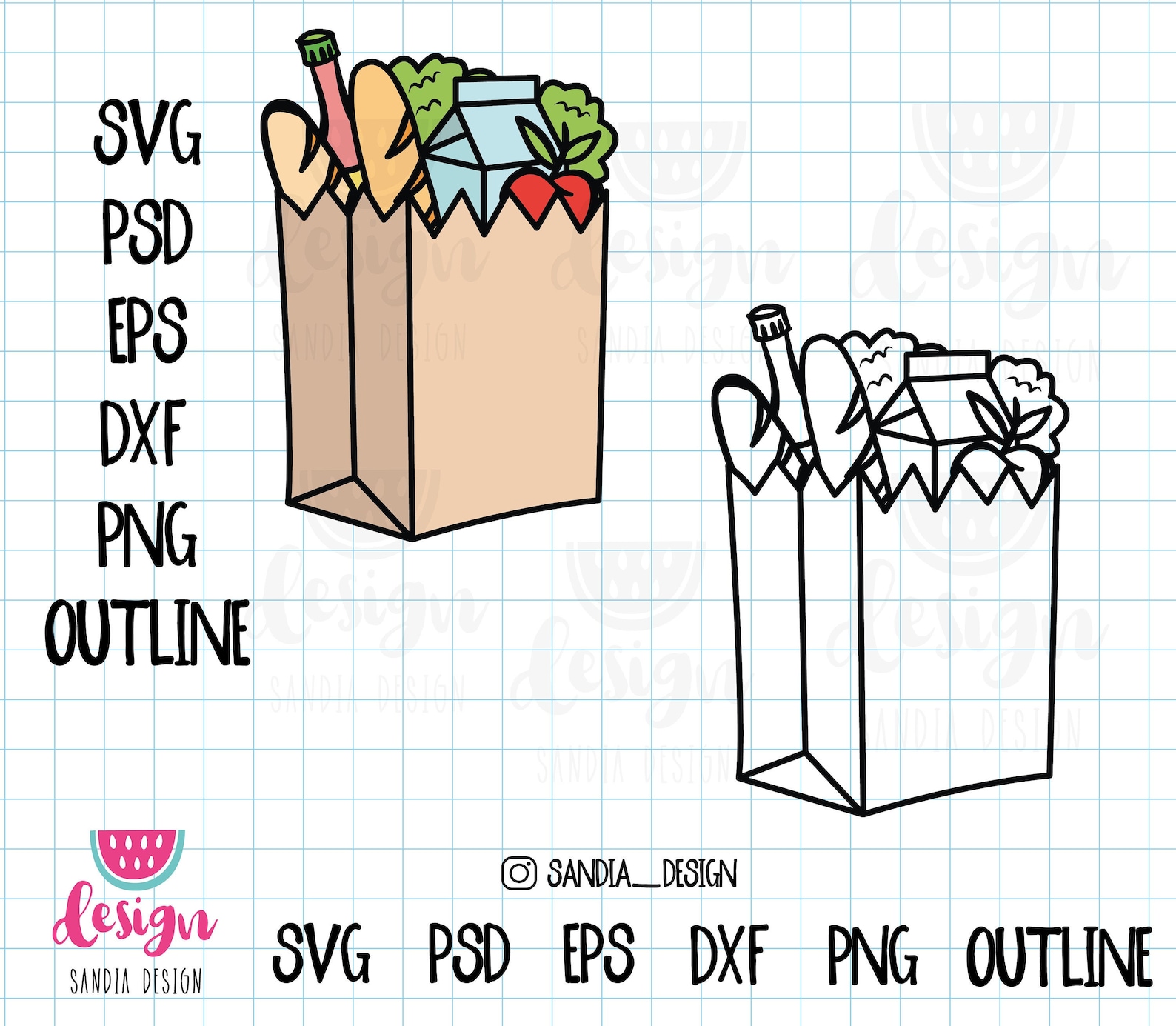 Doodle Grocery bag SVG PNG PSD outline personal and Etsy