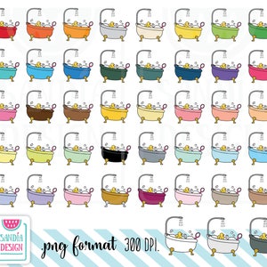 May include: A collection of colorful cartoon bathtubs with yellow rubber duckies, bubbles, and silver faucets. Each tub is a different color, including red, orange, blue, green, and pink. The image includes the text "png format 300 DPI."