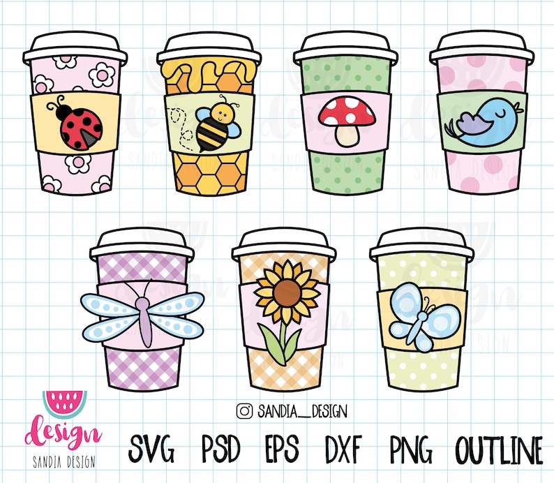Download Spring Coffee Cup Clipart Personal And Comercial Use Png Psd Svg Outline Clip Art Art Collectibles