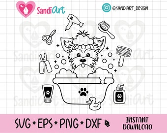 Dog Grooming, Yorkie Grooming, Outline Cut File, SVG, EPS, PNG, Dxf, personal and commercial use