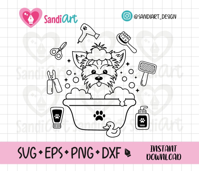 Dog Grooming, Yorkie Grooming, Outline Cut File, SVG, EPS, PNG, Dxf, personal and commercial use image 1