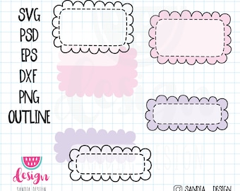 Doodle Scallop boxes, SVG, PNG, PSD, outline, personal and commercial use