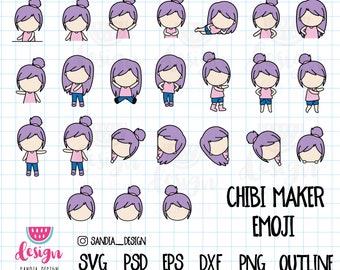 Chibi Maker Emoji, SVG, Eps, PSD, PNG, Outline Clipart, Chibi Girl, Personal and commercial use