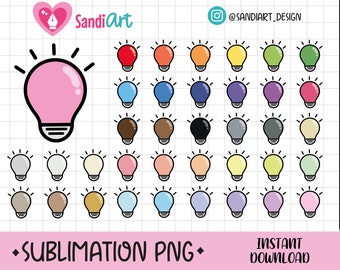 Doodle light bulb Multicolor Clipart, Sublimation PNG Clipart