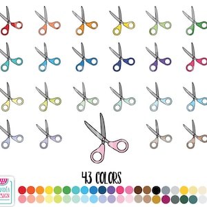 May include: A collection of colorful scissors in various shades, including red, orange, yellow, green, blue, purple, pink, and brown. The image displays 43 different color options, with the text "43 COLORS" at the bottom.