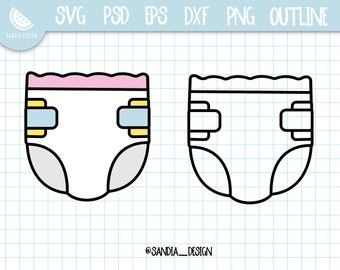 Doodle baby diaper, SVG, PNG, Psd, outline, personal and comercial use