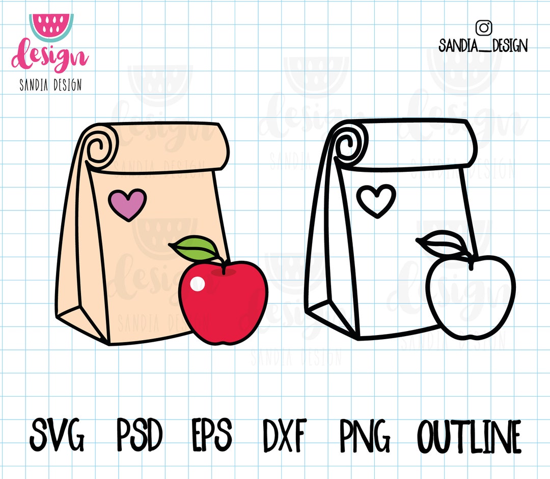 Doodle Lunch Bag, SVG, PNG, Psd, Outline, Personal and Commercial Use