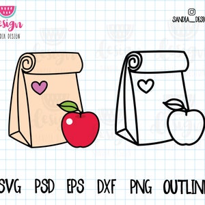 Doodle Lunch Bag, SVG, PNG, PSD, Umriss, persönliche und kommerzielle Nutzung
