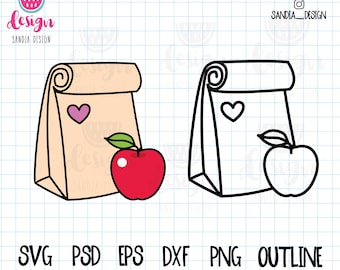 Doodle Lunch bag, SVG, PNG, Psd, outline, personal and comercial use