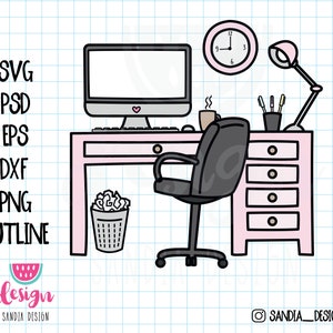 Doodle Desk SVG, PNG, PSD, outline, Messy Desk, Work hard, personal and commercial use