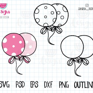 Ballons d'anniversaire Doodle, SVG, PNG, PSD, contour, usage personnel et commercial