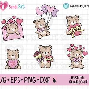 Doodle Valentines Day Bears, EPS, SVG, PNG, Dxf, Teddy Bear clipart