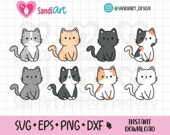 Süße Katzen, Kawaii Kätzchen, SVG, EPS, PNG, Dxf, für Cricut, Silhouette, Sublimation, persönliche und kommerzielle Nutzung